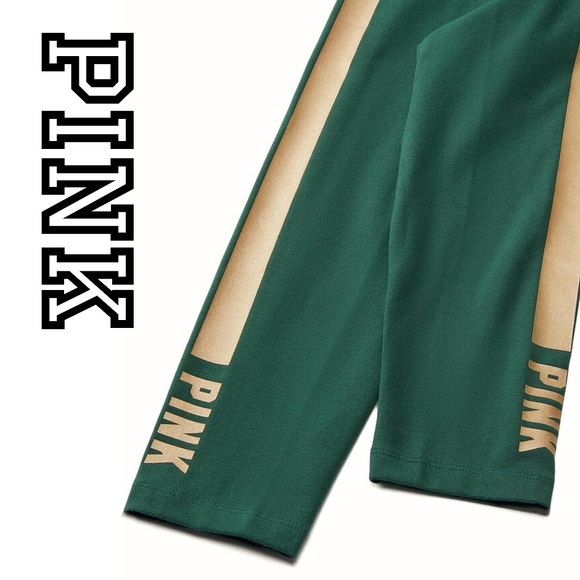 Victoria's Secret Pink- COTTON HIGH-WAIST LEGGINGS- Green, Gold - Picture 2 of 5